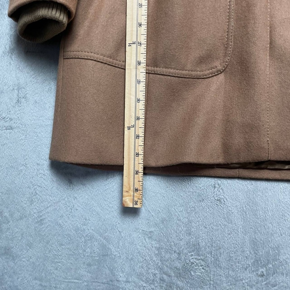Vintage Y2K Kenneth Cole Wool Blend Hooded Camel Coat Longline Jacket 12 Travel - Picture 9 of 11